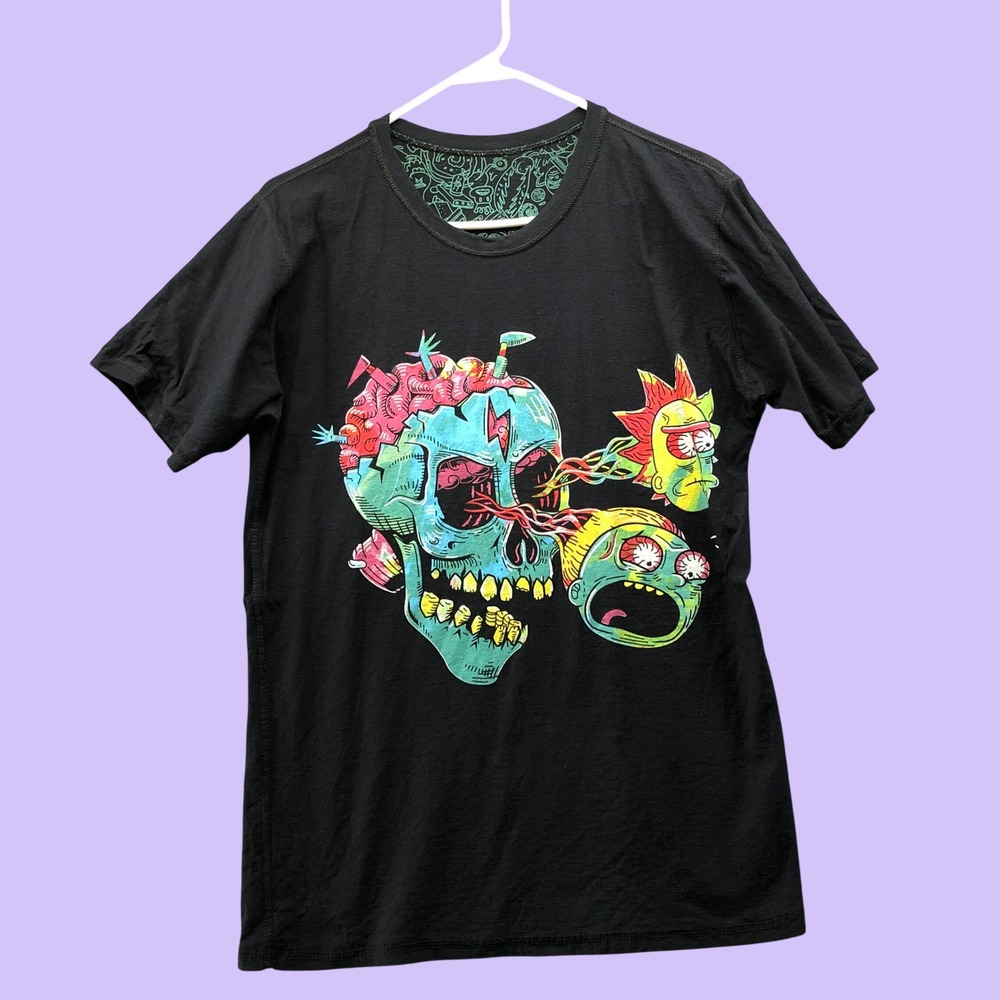 Rick and Morty Reversible Graphic T-Shirt Mens S Skull All Over Print AOP Tee